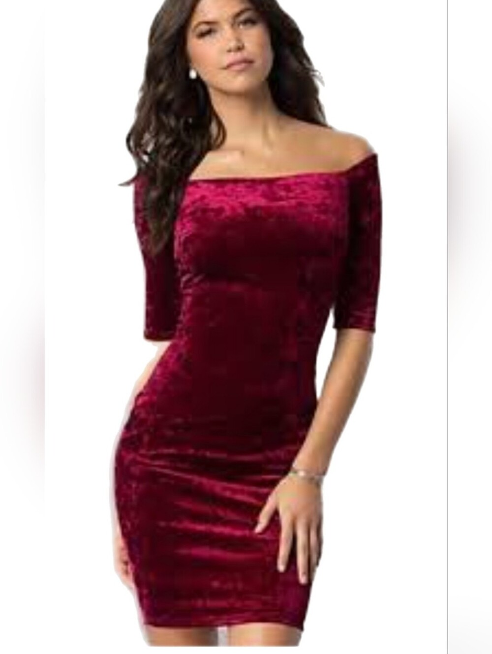 Ambiance Off-Shoulder Velvet Bodycon Dress in Deep Wine